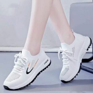 White Lace-Up Casual Sneakers