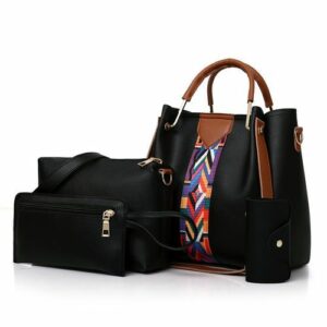 4-in-1 Black Shoulder & Messenger Handbag Set